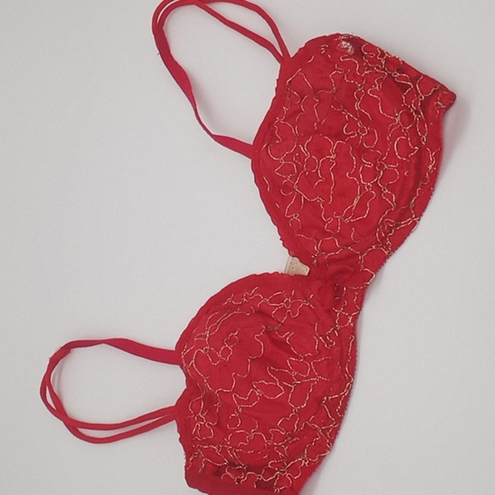 Victoria's Secret Gold Label Vintage Gold Thread Lace Underwire Bra Red 34B